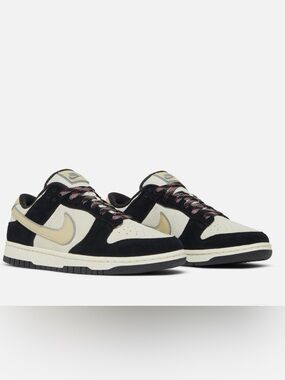 Nike Women's Dunk Low LX Sneakers Black Suede Gold Coconut Milk DV3584-001